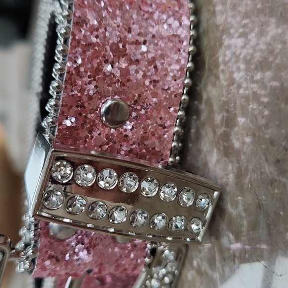 Pink and Silver Decorative Belt with Rhinestone Buckle - Picture 3 of 7